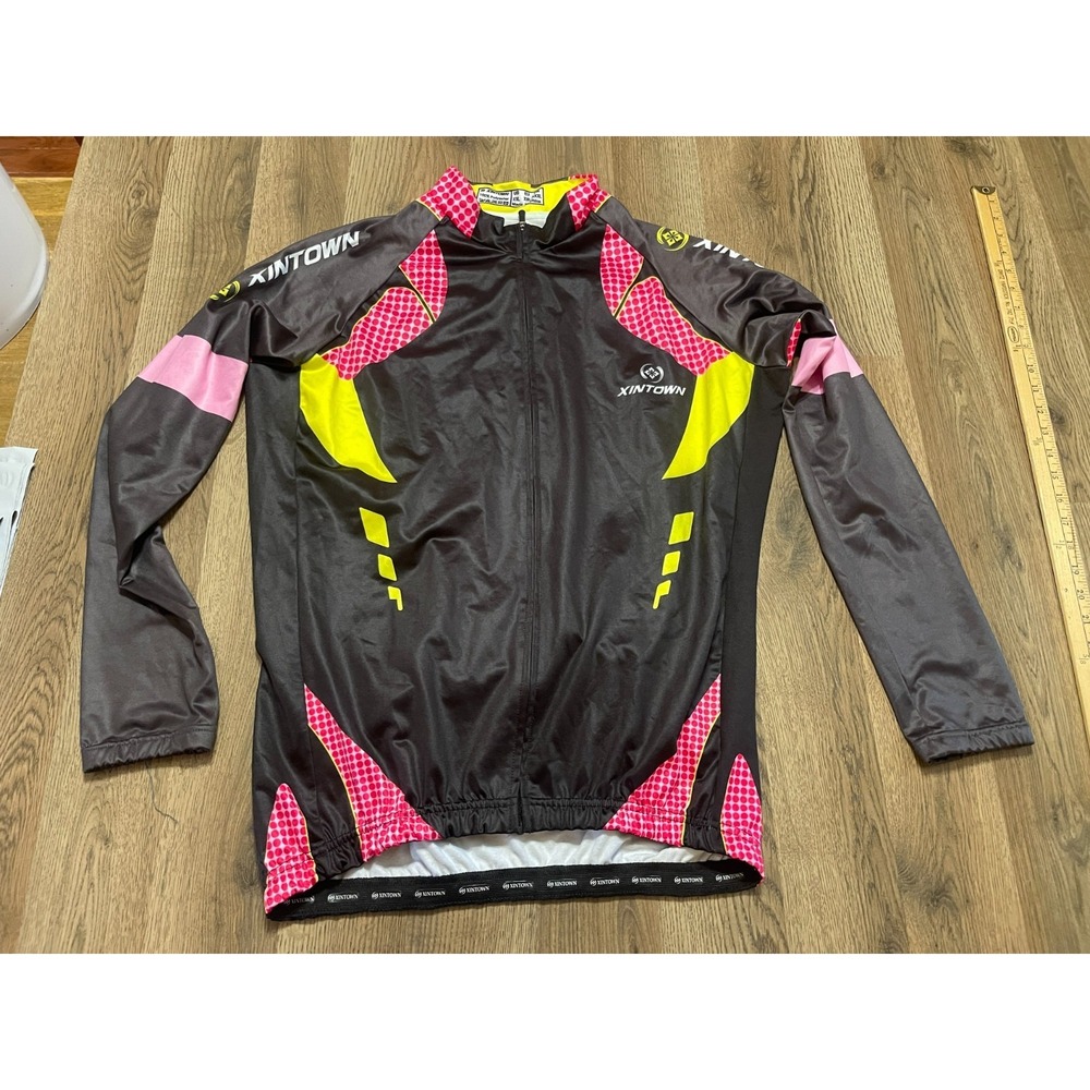 Xintown Shirt, Men's XXL, Yellow Pink Black, Full Zip, Athletic Wear, Zip Pocket